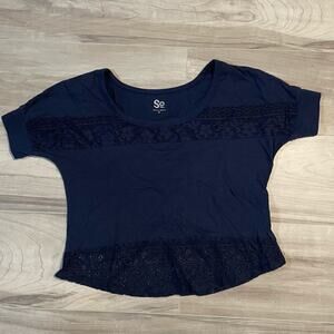 SO. Navy Blue Simple Lace Crop Top T-Shirt ~ Size Medium